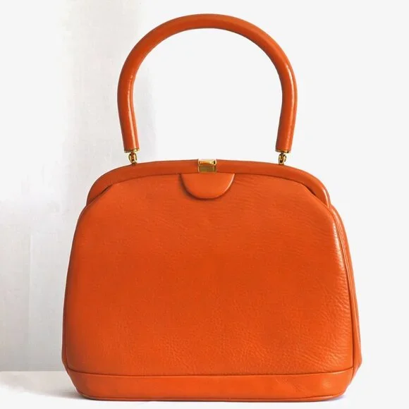 Paris Sac De Dame 1960's Leather Bag With Leather Wrapped Handle - France - Picture 1 of 5